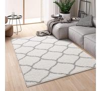 Montella Geometric Shaggy Rug - Super Soft High-pile, Modern Pattern, Non-Shedding, Easy to Clean Area Rugs For Living Room, Bedroom, Kitchen, Dining Room (Trellis - Ivory/Grey, 140x200)