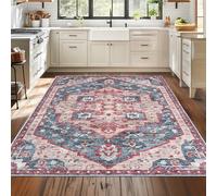 Montella Washable Rug -%63 Cotton, Non-Slip Backing, Non-Shedding, Foldable Soft Low Pile Area Rug For Living Room, Kitchen, Bedroom, Hallway (Nelson - Blue/Red, 80x150)