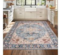 Montella Washable Rug -%63 Cotton, Non-Slip Backing, Non-Shedding, Foldable Soft Low Pile Area Rug For Living Room, Kitchen, Bedroom, Hallway (Nelson - Blue/Cream, 200x290)