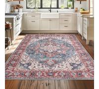Montella Washable Rug -%63 Cotton, Non-Slip Backing, Non-Shedding, Foldable Soft Low Pile Area Rug For Living Room, Kitchen, Bedroom, Hallway (Nelson - Red/Blue, 80x150)