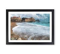 Montenegro Beach Painting Framed Print | A2 Black Framed Wall Art | Ready to Hang | Modern Beach Picture | Living Room Bedroom Lounge Office