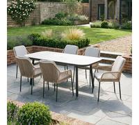 monterey aluminium rectangular outdoor 6 seater dining set in grey and wheat