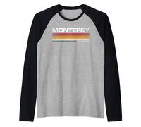 Monterey California Retro Stripes Vintage City Design Raglan Baseball Tee