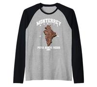 Monterrey Nuevo Leon Carne Asada Steak Map Mexican Grill Raglan Baseball Tee