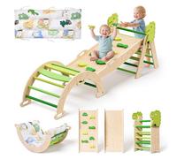 Montessori 9-in-1 Foldable Indoor Climbing Frame for Toddlers 1-3,Wooden Climber Set with Soft Safety Cushion, Arch, Ramp, Ladder & Slide,50kg Capacity