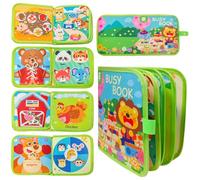 Montessori Animal Busy Book with Buttons,Sensory Travel Toy for Toddlers 1-4 Years on Plane,Quiet Book for Preschool Learning,Educational Activities for Develop Basic Life Skills and Color Sorting