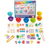 Montessori Arithmetic Math Toy Set - Beads, Chopsticks & Spoons, 2025 Silicone Digital Learning with Beads, Montessori Toys, Number, Daily Number, Wooden Toy for Children (1PC) (Navy, 21x18x5cm)