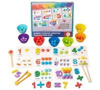 Montessori Arithmetic Math Toy Set, Educational Early Kindergarten Education Bead, Wooden Digital Learning with 63 Beads, Chopsticks & Spoons, Montessori Numbers Beads Counting Toy