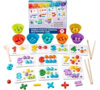 Montessori Arithmetic Math Toy Set, Educational Early Kindergarten Education Bead, Wooden Digital Learning with 56 Beads, Chopsticks & Spoons, Montessori Numbers Beads Counting Toy (A)