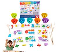 Montessori Arithmetic Math Toy Set, Montessori Toys for 3 Year Old, Silicone Digital Learning with Beads, Chopsticks & Spoons, Number Crunching Clip Bead Matching