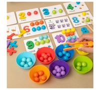 Montessori Arithmetic Math Toy Set - Silicone & Wooden Math Beads Counting Toy with Chopsticks, Spoons, Number Blocks | for Boys Girls Gift (1pcs)