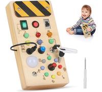 Montessori Busy Board for 1 2 3 Years Old, Wooden Sensory Board with LED Light, Activity Board Baby Educational Learning Travel Toys, Early Development Montessori Toys for Toddlers Boys and Girls