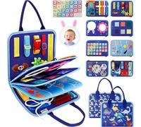 Montessori Busy Board for Toddlers 1-4 Years, Blue Educational Sensory Travel Toy with Alphabet, Fine Motor Skills & Sensory Play, Birthday Gift for Boys & Girls, Autism Sensory Activity Board