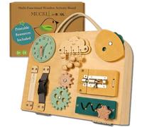 Montessori Busy Board for Toddlers: Educational Double-sided Play Activity Fidget Board | Autism-Friendly Montessori Toys for 3+ Year Olds | Includes Drawstring Bag, Magnetic Puzzles & Whiteboard Pens