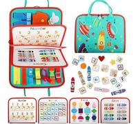 Montessori Busy Board for Toddlers - Space Theme Sensory Busy Book with Numbers, Alphabet & Life Skills, Travel Essentials for Long Car Rides & Trips, Gifts for Boys Girls