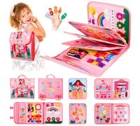 Montessori Busy Board & Quiet Activity Book for Toddlers - Educational Travel Toys for Airplane & Car, Princess-Themed Birthday Gift for Girls with Alphabet, Number, Sensory Play & Finger Puppets