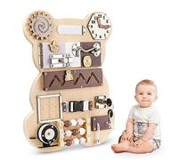 Montessori Busy Board Toy for 1 2 3 4 Years, Wooden Puzzle Montessori Toy, Sensory Educational Toy, Birthday Gift for Kids Boys Girls (Brown)