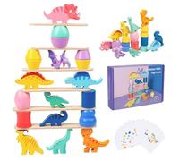 Montessori Dinosaur Toys for 4-6 Year Old Boys Girls Kids, Preschool Education Toys, Wooden Dinosaur Blocks Sorting & Stacking & Balance Toys, Building Blocks for Kids Educational Birthday Gift