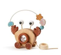 Montessori Early Development Toy for Babies and Toddlers, Pull Along Walking Toys. Wooden Crab Push and Pull Toy with Bead Maze, Wire Roller Coaster.