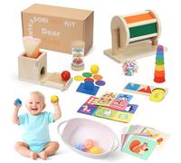 Montessori Educational Sensory Toys Set for Kids 6-12 Months, Early Development Must Have, 10 in 1 Wooden Learning Toys Kit with Stay Box