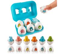 Montessori Egg Toys, 6PCS Dinosaur Eggs Toy Simulation Matching Eggs Colour & Shape Sorter Eggs Baby Sensory Toys Educational Fine Motor Skill Montessori Toy Easter Gifts for Kids Boys Girls (Blue)