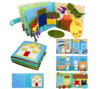 Montessori Felt Busy Book for Toddlers - Quiet Book with Dinosaur & Daily House Pretend Play, Preschool Early Learning Educational Travel Toys for Kids, Ideal Travel Essentials & Gift for Boys