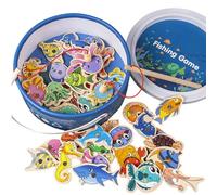 Montessori Fishing Game, with Letters and Numbers, Improve Fine Motor Skills and Coordination, Montessori Magnetic Wooden Fishing Game for Toddlers 1-3 (51Fish3Rods)