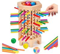Montessori Game Wooden Board Games, Colorful Sticks Game with Dice & Balls, Fine Motor Skills Toys for 3 4 5 6 Year Old, Family Travel Games for 3 4 Year Olds Educational Gifts for Kids