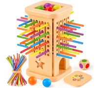 Montessori Game Wooden Board Games, Kids Stick Game for 3 4 5 6 Year olds | Ball Drop, Stick Game & Color Matching Educational Toy, Math & Fine Motor Skills, Family Travel Game, Gift for Boys & Girls