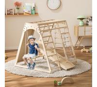 Montessori Indoor Jungle Gym, 9-in-1 Wooden Climbing Playset with Slide, Swing, Monkey Bars, Rope Ladder, Rock Climber & Net, Fun Toddler Climber for Home, Kids Activity Gym Equipment multicolor