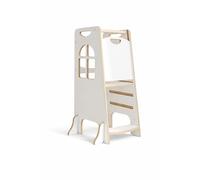 Montessori Learning Tower - Wooden Kitchen Helper with 3 Adjustable Heights, Anti-Tip Legs and Rear Safety Panel, Safe Standing Step Stool Platform for Toddlers Aged 2-6 (White/Pine)