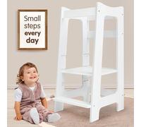 Montessori Learning Tower - Wooden Kitchen Helper with 3 Adjustable Heights, Safe Standing Step Stool Platform for Toddlers Aged 2-6 (White)