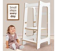 Montessori Learning Tower - Wooden Kitchen Step Stool, Safe Standing Helper Platform with 3 Adjustable Heights for Toddlers 2-6 (White/Pine)