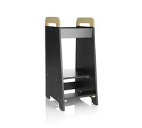 Montessori Learning Tower - Wooden Kitchen Step Stool, Safe Standing Helper Platform with 3 Adjustable Heights for Toddlers 2-6 (Anthracite/Pine)