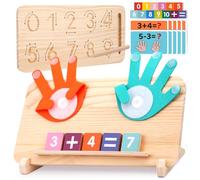 Montessori Learning Toys for Toddlers 2-4, Double-Sided Finger Counting & Number Tracing Board, Number Blocks,Solid Pine Wood Educational Math Toy for Kids Boys Girls Ages 3 4 5 Year Old Birthday Gift