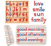 Montessori Letters Movable Wood Alphabet with Box and Large Mat Small Wooden Alphabet Letters Montessori Trays Preschool Spelling Learning Language Materials Objects, Red, Blue