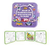 Montessori Mess-Free Water Colouring Book, Reusable Water Painting Book with Pen, Water Paint Color Book, No Mess, Just Add Water to Reveal Vibrant Colors, Gifts for Boys Girls (Transportation)