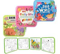 Montessori Mess Free Water Colouring Book, Reusable Water Painting Books for Kids, Water Paint Color Book, No Mess, Just Add Water to Reveal Vibrant Colors (Animals+Se Daily)