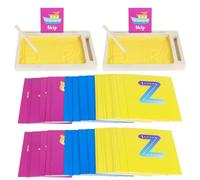 Montessori Sand Table Training Writing and Drawing Toy Wooden Sand Scraping Tray Box with Cards and Pen Alphabet and Number Learning Writing Exercises for Early Motor Development in Children (2PCS)