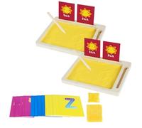 Montessori Sand Tray for Kids, Wooden Sand Tray for Writing Letters, Wooden Tray and Pencil Sands Box, Woodens Writing Trays with Sands, Pen & Cards, Educational Toy for Toddlers 3+ Years Old (2pcs)