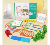 Montessori Smart Sticks,142Pcs Wooden Pattern Blocks Shape Puzzles,NEW Montessori Brain Blocks,Wooden Sticks and Rings Puzzle Game,Quick Thinking Puzzle B-locks,Boost Creativity,Imagination and Focus