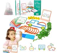 Montessori Smart Sticks for Toddlers - 120pcs Wooden Pattern Block Shape Puzzles, Spelling/STEM/Art in One, Enhance Creativity Imagination Focus, Stay Away from Screens (2 Set)