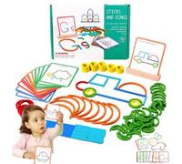 Montessori Smart Sticks for Toddlers, 142PCS Wooden Pattern Sticks & Rings Puzzle Game, Quick Thinking Puzzle Blocks Shape, Boost Creativity & Imagination Focus, Educational Math Manipulatives(1SET)