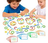 Montessori Smart Sticks Learning Set with Rings and Challenge Cards, 120PCS Creative Building Kit, STEM Toys for 3 4 5 Year Old Kids, Preschool Montessori Learning Activities