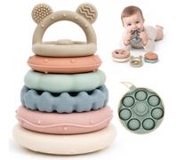 Montessori Stacking Toy for Baby, 6 Pcs Silicone Stacking Tower, Soft Teether & Bath Toy, Early Learning Developmental Activity Toy, Gift for Boys Girls 6 Months+