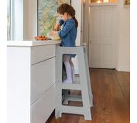 Montessori Toddler Tower Kitchen Wooden Helper Step Stool with Adjustable Toddler Steps and Safety Rail Stepup Baby Grey One Size