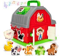 Montessori Toddler Toy for 1 2 3 Year Old Gifts, Musical Farm Animal Barn Toy for Boys Girls, Shape Sorting, Fine Motor Skills Learning Toy for Toddlers 1-2 2-3