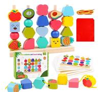 Montessori Toy from 2 3 4 5 6 Years, Wooden Toy with Plug-In Game, Threading Game, Building Blocks & Stacking Blocks, Sorting Game & Flashcards, Educational Learning Games Gift for Baby, Boys & Girls