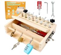 Montessori Toy Screwdriver Board Set, Motor Skills Toy, Wooden Toy Screwdriver Board, Busy Board with Key and Lock, Fine Motor Skills Sensory Learning Toy from 3 4 5 Years