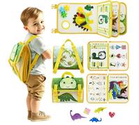 Montessori Toys Busy Board for Toddlers 2+ Years Old, 7 in 1 Dinosaur Backpack Felt Activities Board for Fine Motor Skills, Sensory Board Travel Toys for Ages 2 3